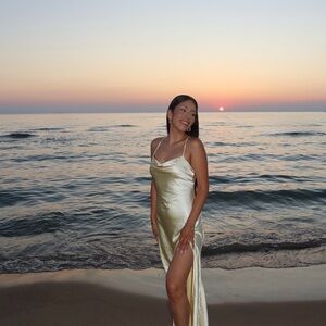 Elegant Gold Satin Dress